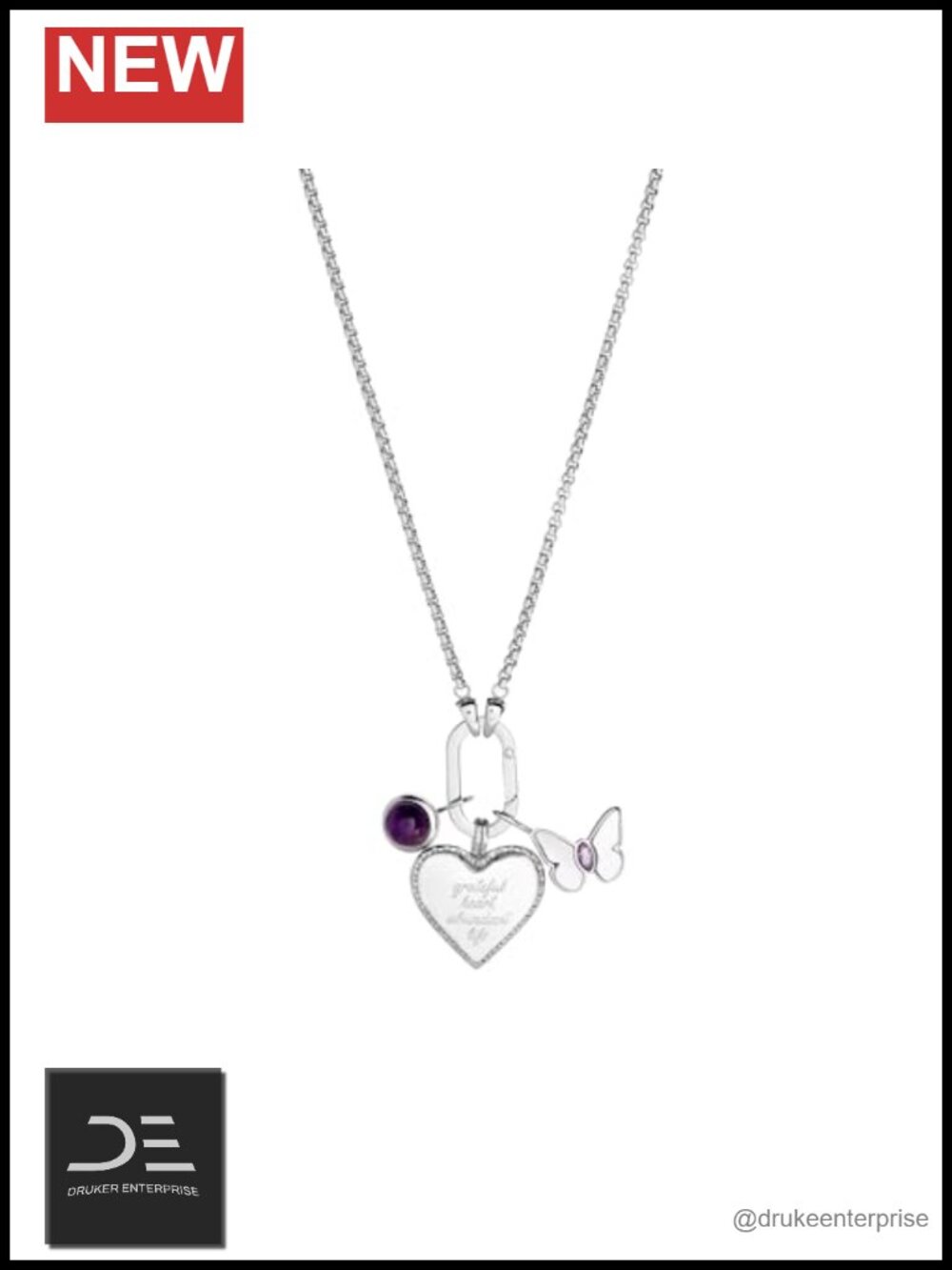Heart Trio Interchangeable Pendant Necklace Stainless Steel Lobster Clasp